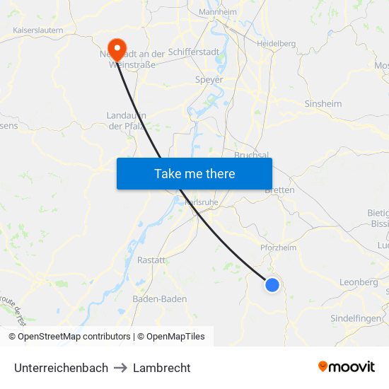 Unterreichenbach to Lambrecht map
