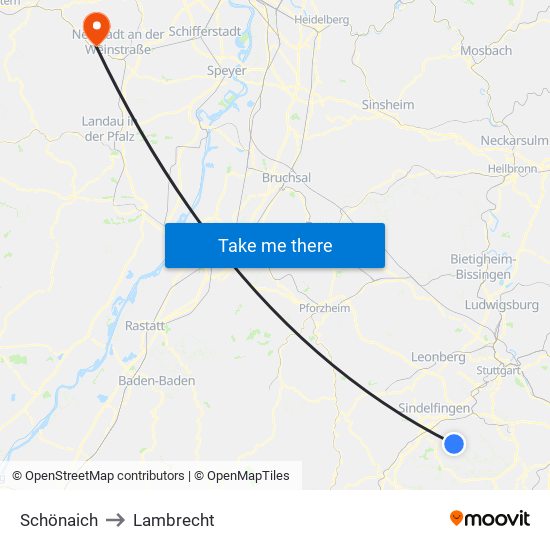 Schönaich to Lambrecht map