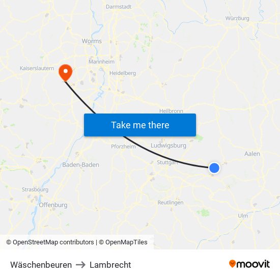Wäschenbeuren to Lambrecht map