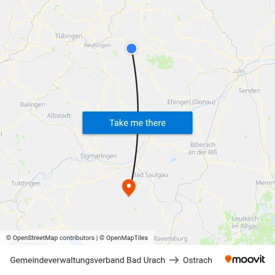 Gemeindeverwaltungsverband Bad Urach to Ostrach map