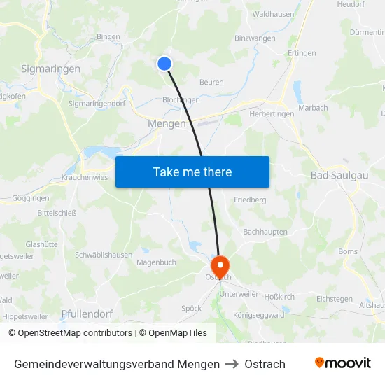Gemeindeverwaltungsverband Mengen to Ostrach map