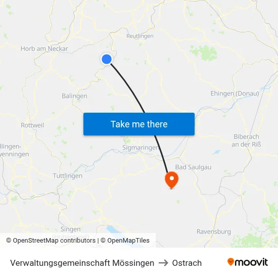 Verwaltungsgemeinschaft Mössingen to Ostrach map
