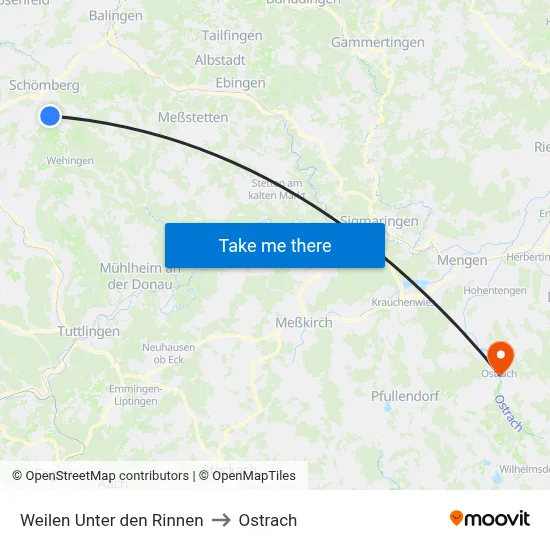 Weilen Unter den Rinnen to Ostrach map