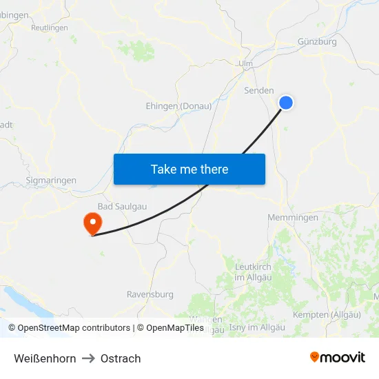 Weißenhorn to Ostrach map
