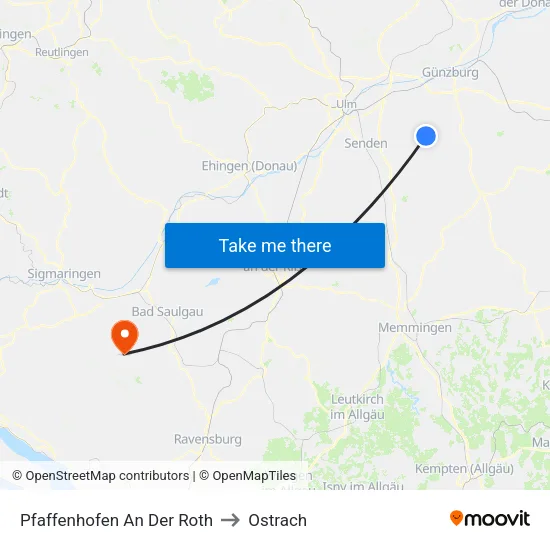 Pfaffenhofen An Der Roth to Ostrach map