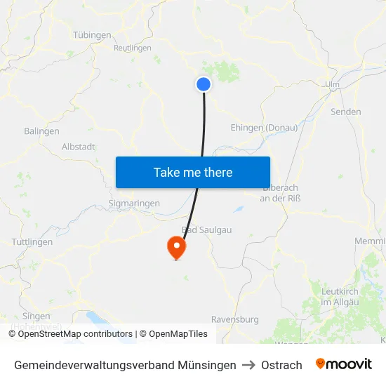 Gemeindeverwaltungsverband Münsingen to Ostrach map