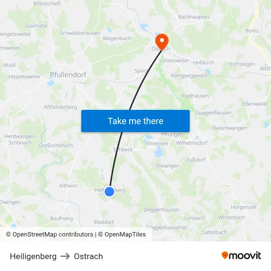 Heiligenberg to Ostrach map