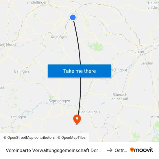 Vereinbarte Verwaltungsgemeinschaft Der Stadt Nürtingen to Ostrach map