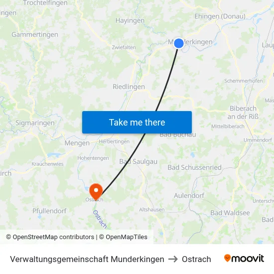 Verwaltungsgemeinschaft Munderkingen to Ostrach map