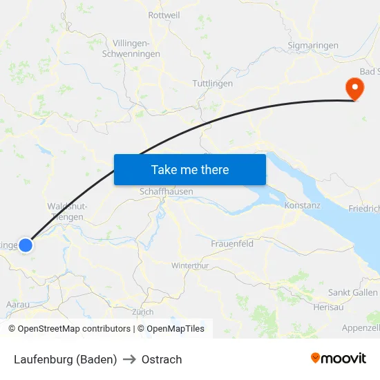 Laufenburg (Baden) to Ostrach map