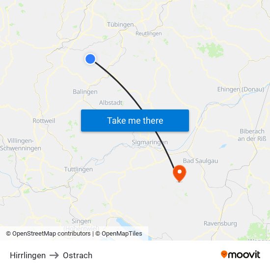 Hirrlingen to Ostrach map