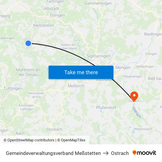 Gemeindeverwaltungsverband Meßstetten to Ostrach map
