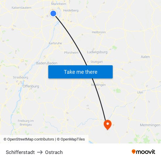 Schifferstadt to Ostrach map