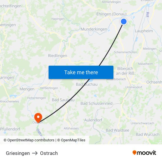 Griesingen to Ostrach map