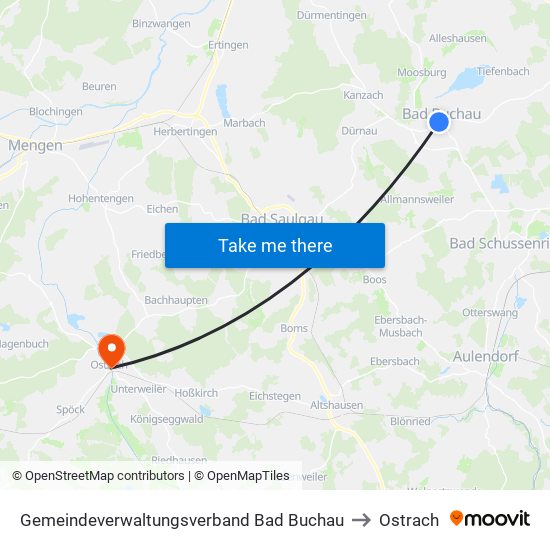 Gemeindeverwaltungsverband Bad Buchau to Ostrach map