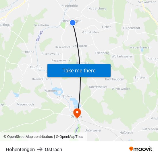 Hohentengen to Ostrach map