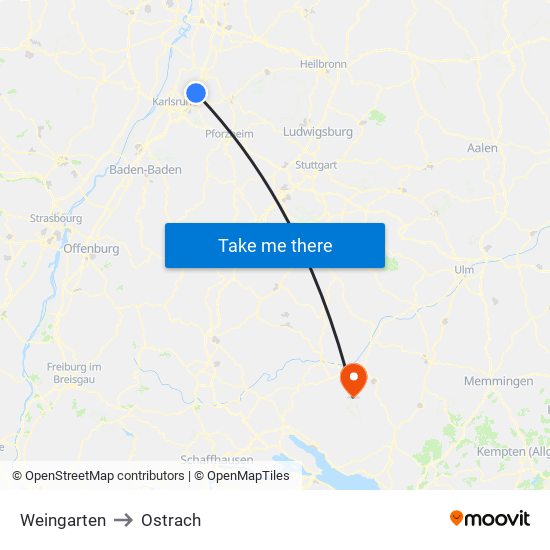 Weingarten to Ostrach map