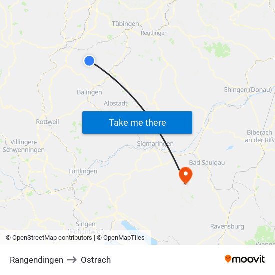 Rangendingen to Ostrach map