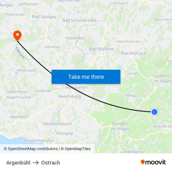 Argenbühl to Ostrach map