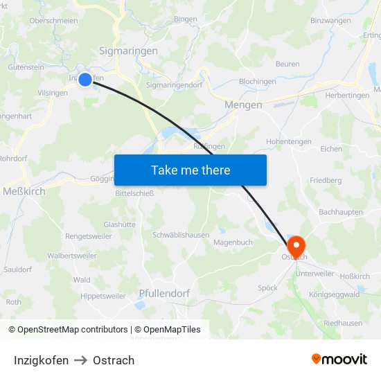 Inzigkofen to Ostrach map