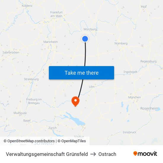 Verwaltungsgemeinschaft Grünsfeld to Ostrach map