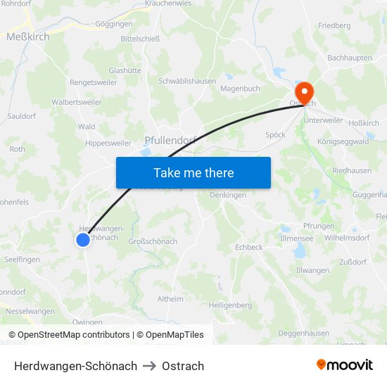 Herdwangen-Schönach to Ostrach map