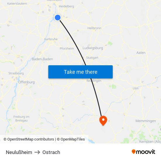 Neulußheim to Ostrach map