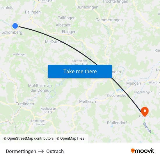 Dormettingen to Ostrach map