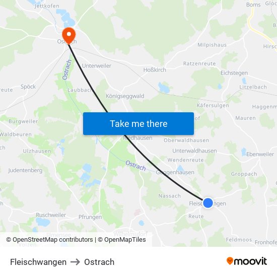 Fleischwangen to Ostrach map