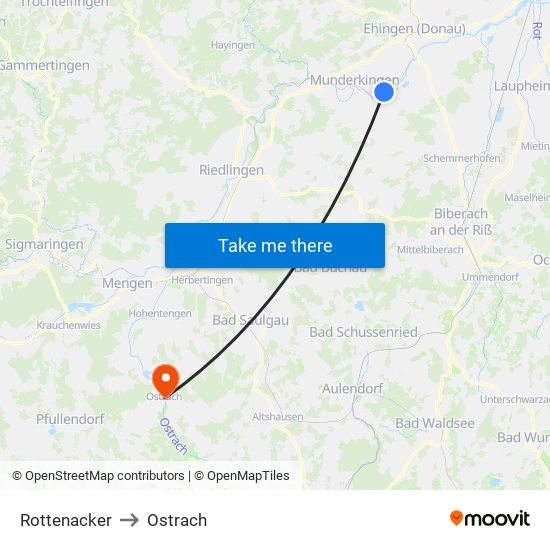 Rottenacker to Ostrach map