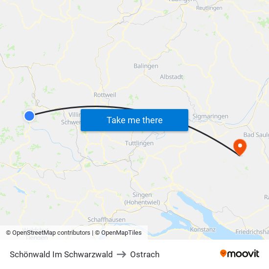 Schönwald Im Schwarzwald to Ostrach map