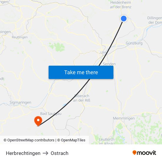 Herbrechtingen to Ostrach map