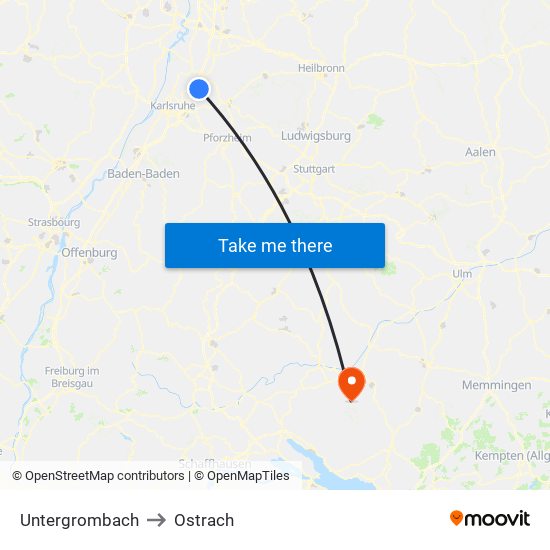 Untergrombach to Ostrach map