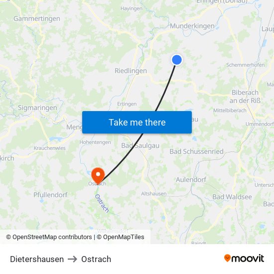 Dietershausen to Ostrach map