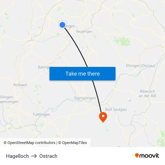 Hagelloch to Ostrach map