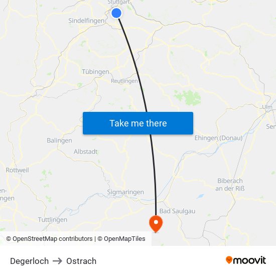 Degerloch to Ostrach map