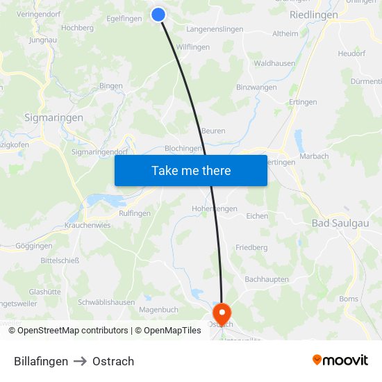 Billafingen to Ostrach map