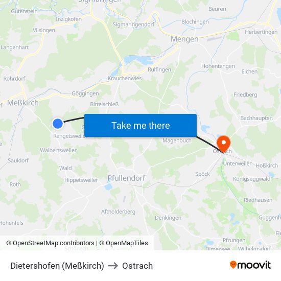 Dietershofen (Meßkirch) to Ostrach map