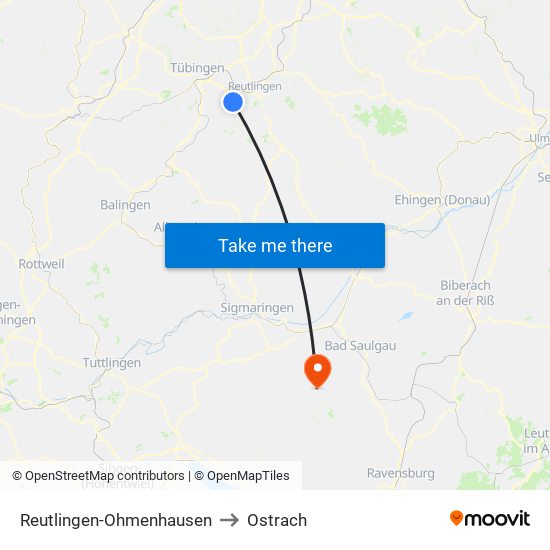 Reutlingen-Ohmenhausen to Ostrach map