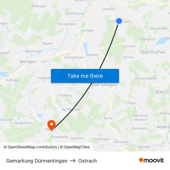 Gemarkung Dürmentingen to Ostrach map