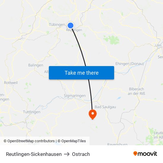 Reutlingen-Sickenhausen to Ostrach map