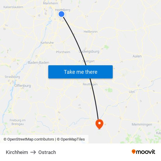 Kirchheim to Ostrach map