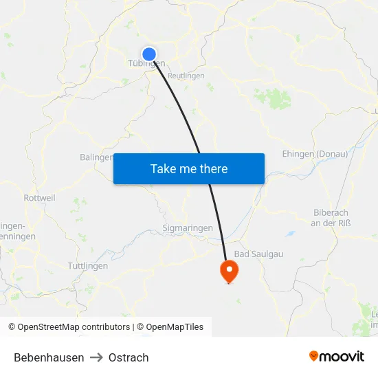 Bebenhausen to Ostrach map