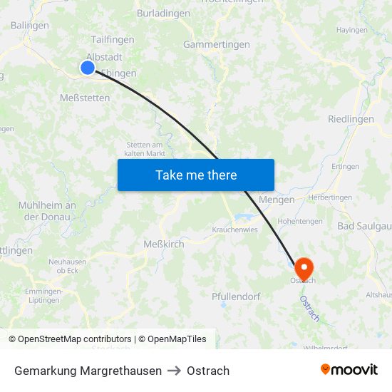 Gemarkung Margrethausen to Ostrach map