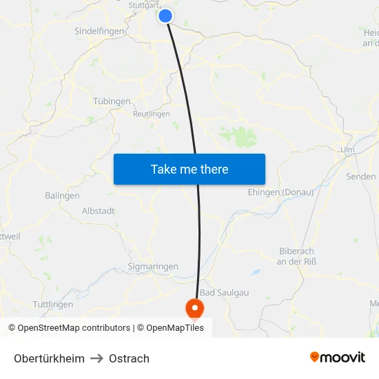 Obertürkheim to Ostrach map