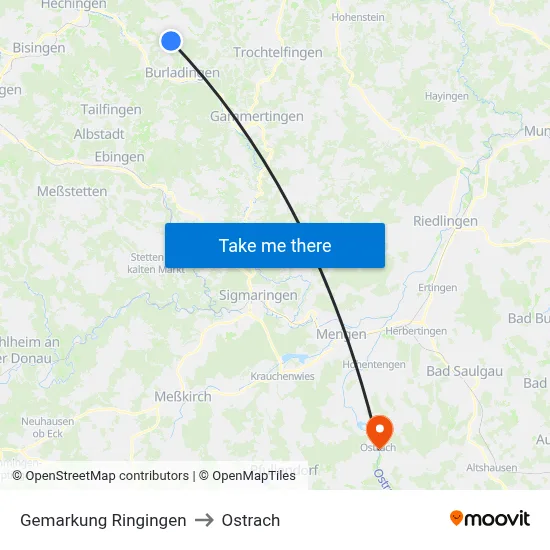 Gemarkung Ringingen to Ostrach map