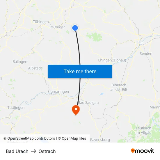 Bad Urach to Ostrach map