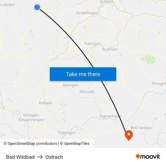 Bad Wildbad to Ostrach map