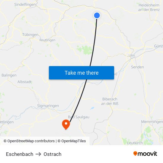 Eschenbach to Ostrach map