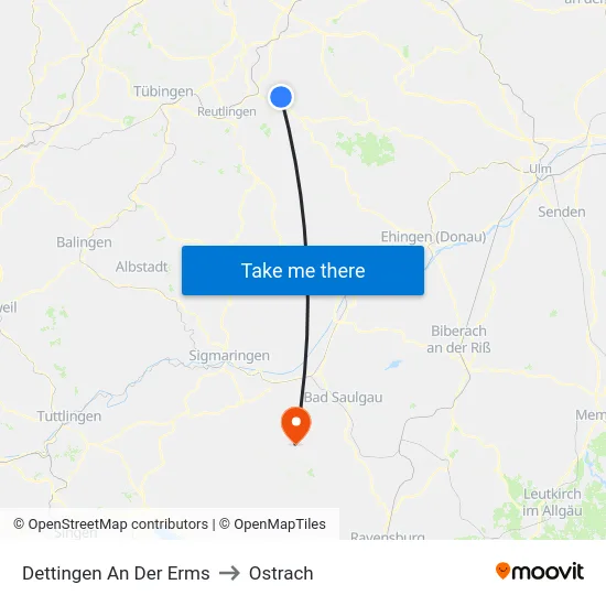 Dettingen An Der Erms to Ostrach map